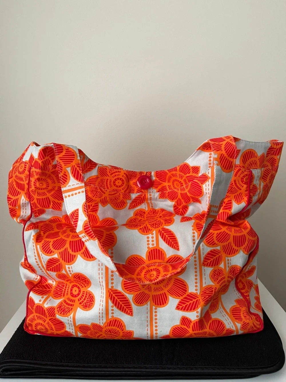 NWOT...Bright Orange Floral Cotton Tote Bag - Picture 1 of 7
